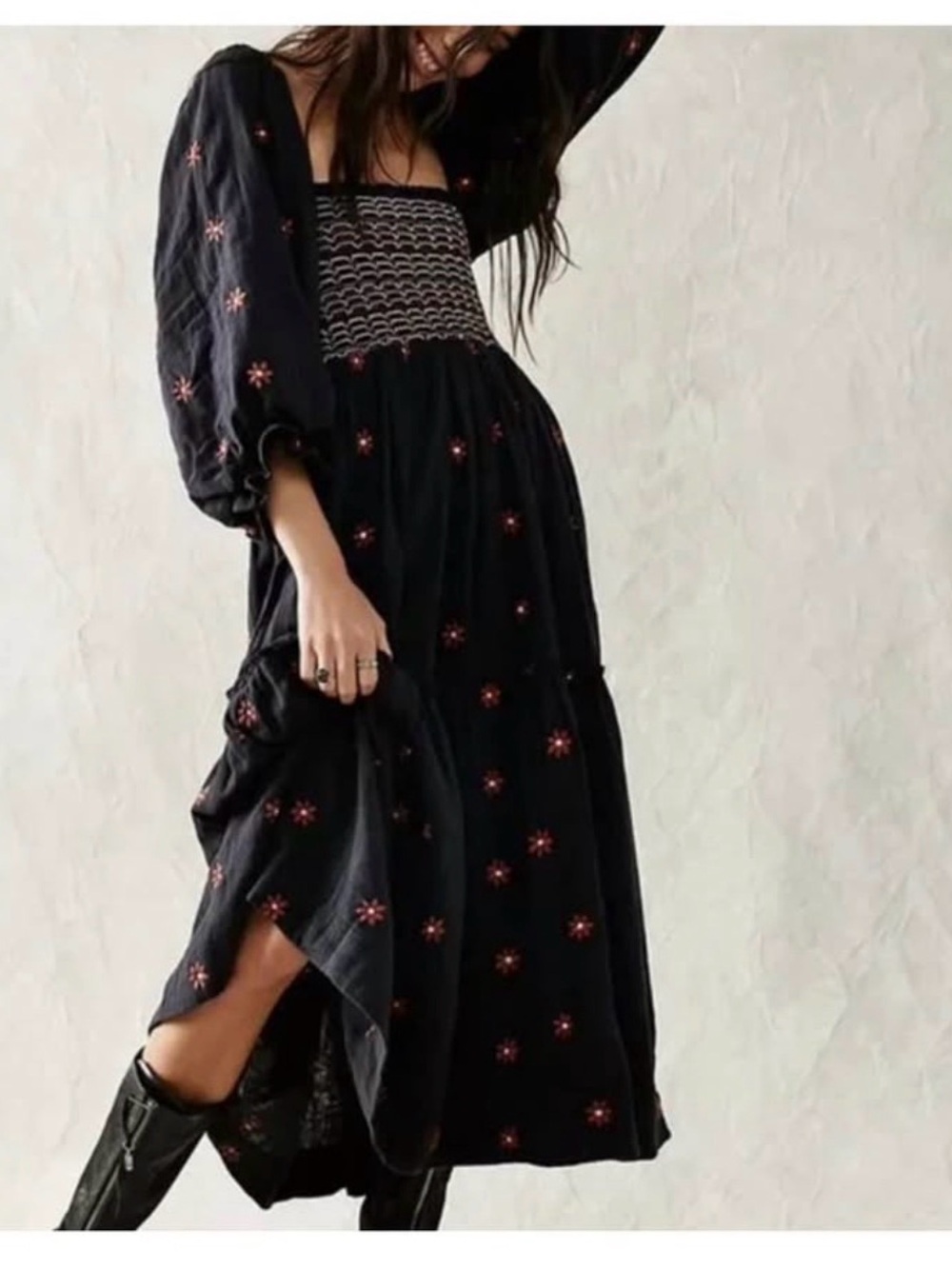 Free People “Dahlia” Dress Blk Sz M fits 4/6